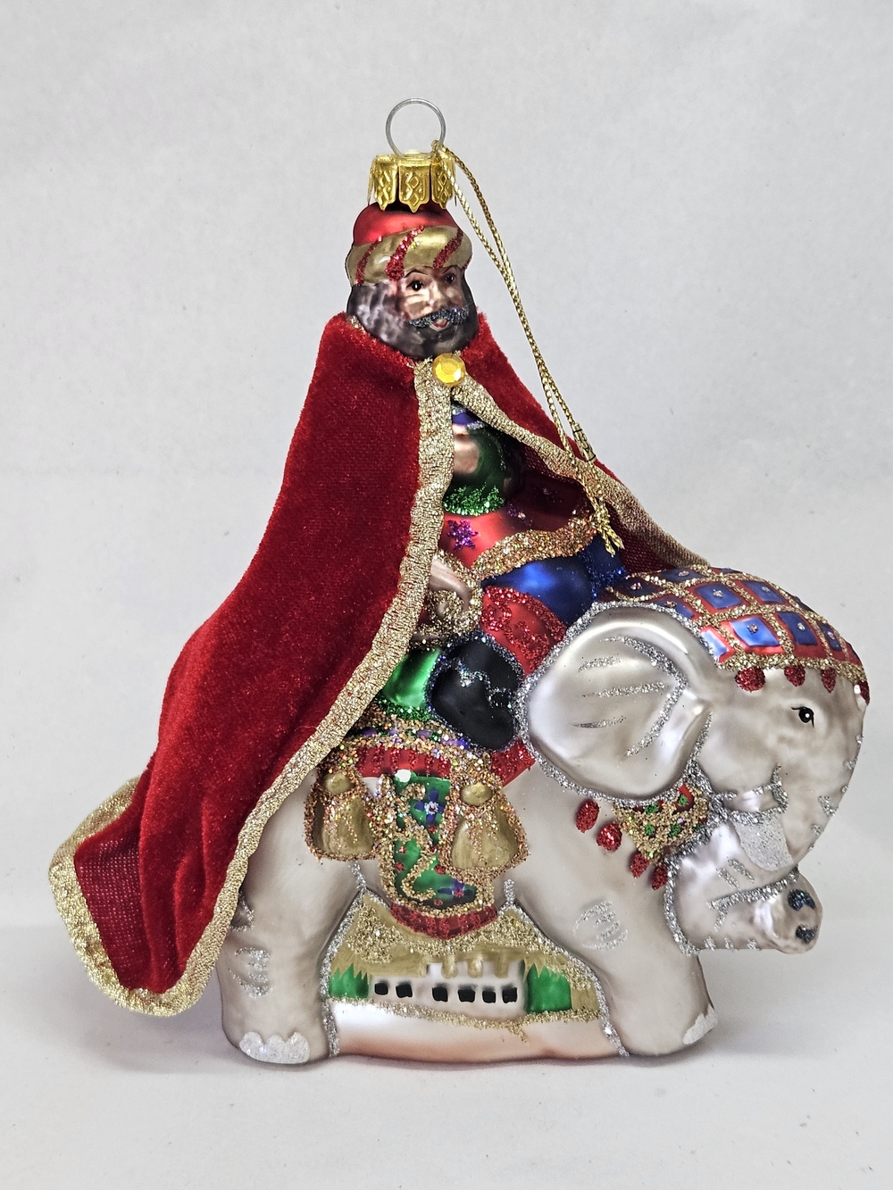European Treasures Bombay Company Handcrafted Wise Man Elephant Glass Ornament